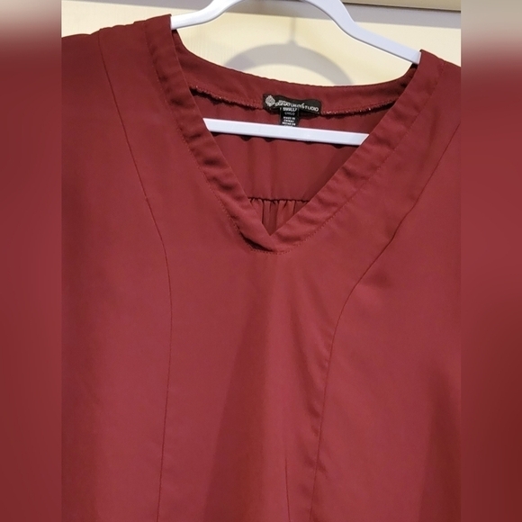 Signature Studio semi sheer maroon long sleeve blouse with ties at end of sleeve - Picture 4 of 5